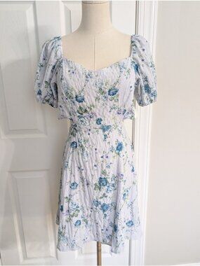 Alter'd State Size M Blue Floral Cut Out Puff Sleeve Mini Dress Cottagecore